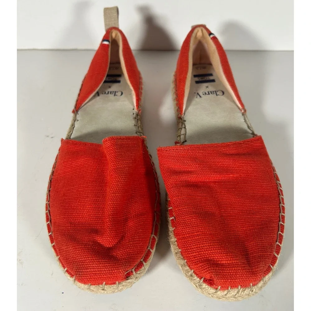 Clare V x TOMS Red Canvas Espadrille Slip On Flats Womens 7.5